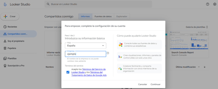 como crear un informe en Looker Studio